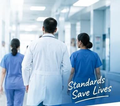 Doctor and nurses walking in a hospital corridor